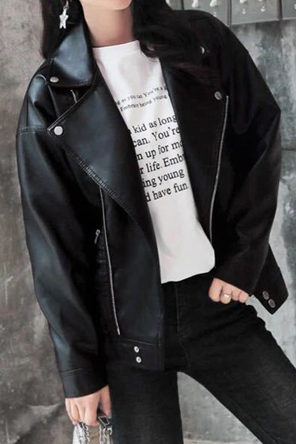 Women Comfortable Long Sleeve Zipper Pocket Styling Leather Jacket