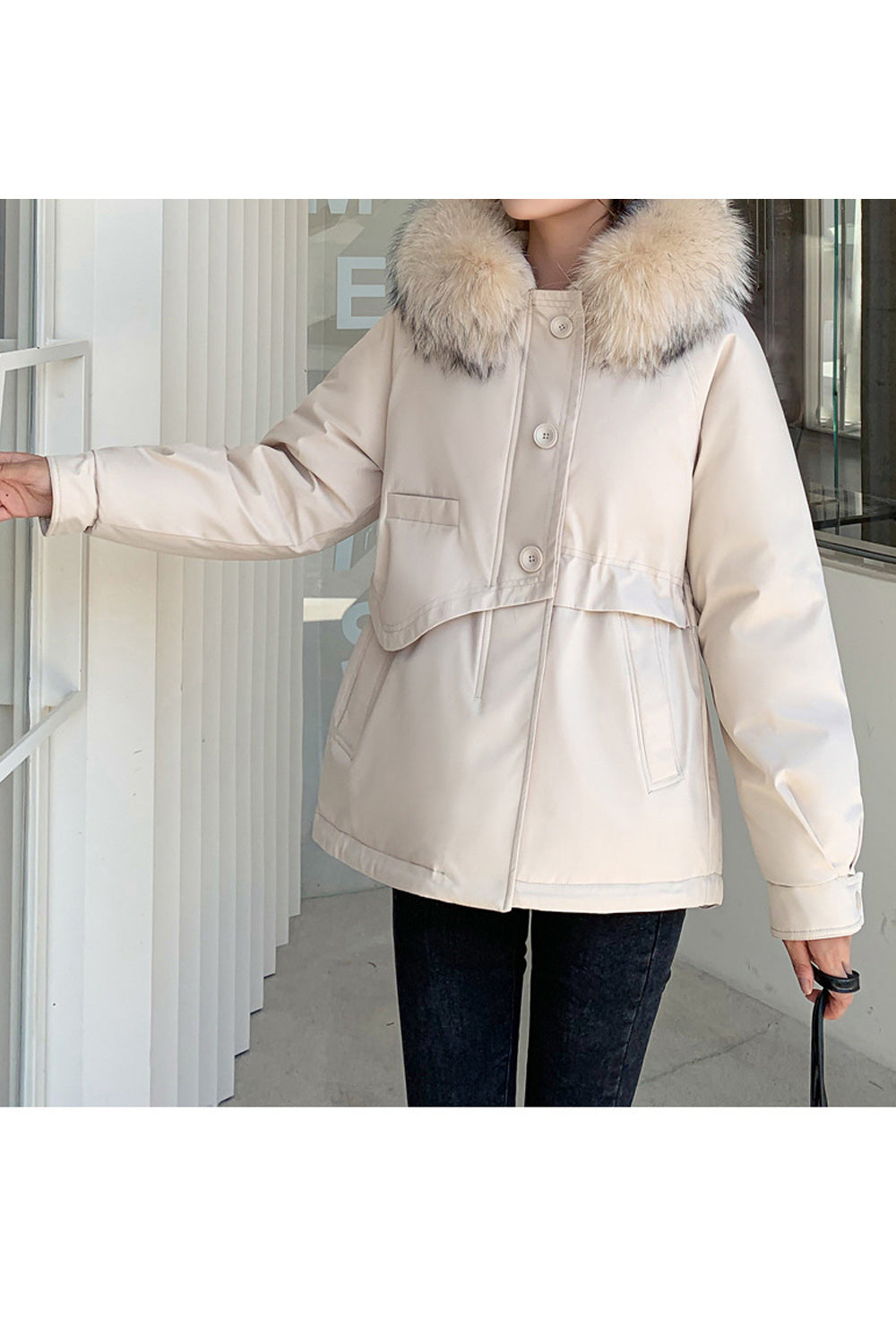 Women Fashion Warm Fur Collar Winter Padded Casual Jacket