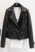 Women Regular Fit Long Sleeve Lapel Collar Neck Trendy Leather Jacket