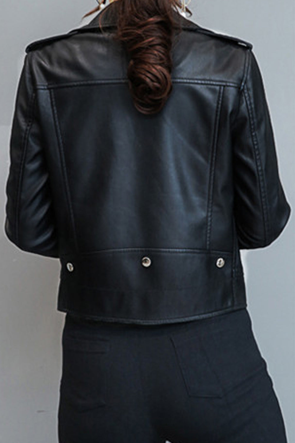 Women Long Sleeve Classy Solid Colored Winter Leather Jacket