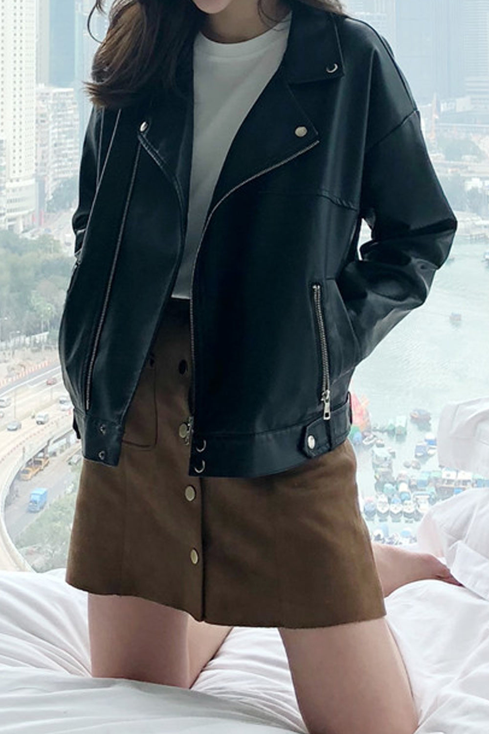 Women Slim Fit Style Long Sleeve Motorcycle Leather Jacket