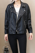 Women Zipper Closure Pocket Long Sleeve Lovely Solid Colored Leather Jacket