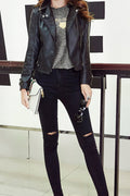Women Elegant Solid Colored Cozy Long Sleeve Thick Leather Jacket