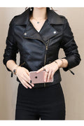 Women Elegant Regular Fit Style Long Sleeve Solid Pattern Winter Leather Jacket