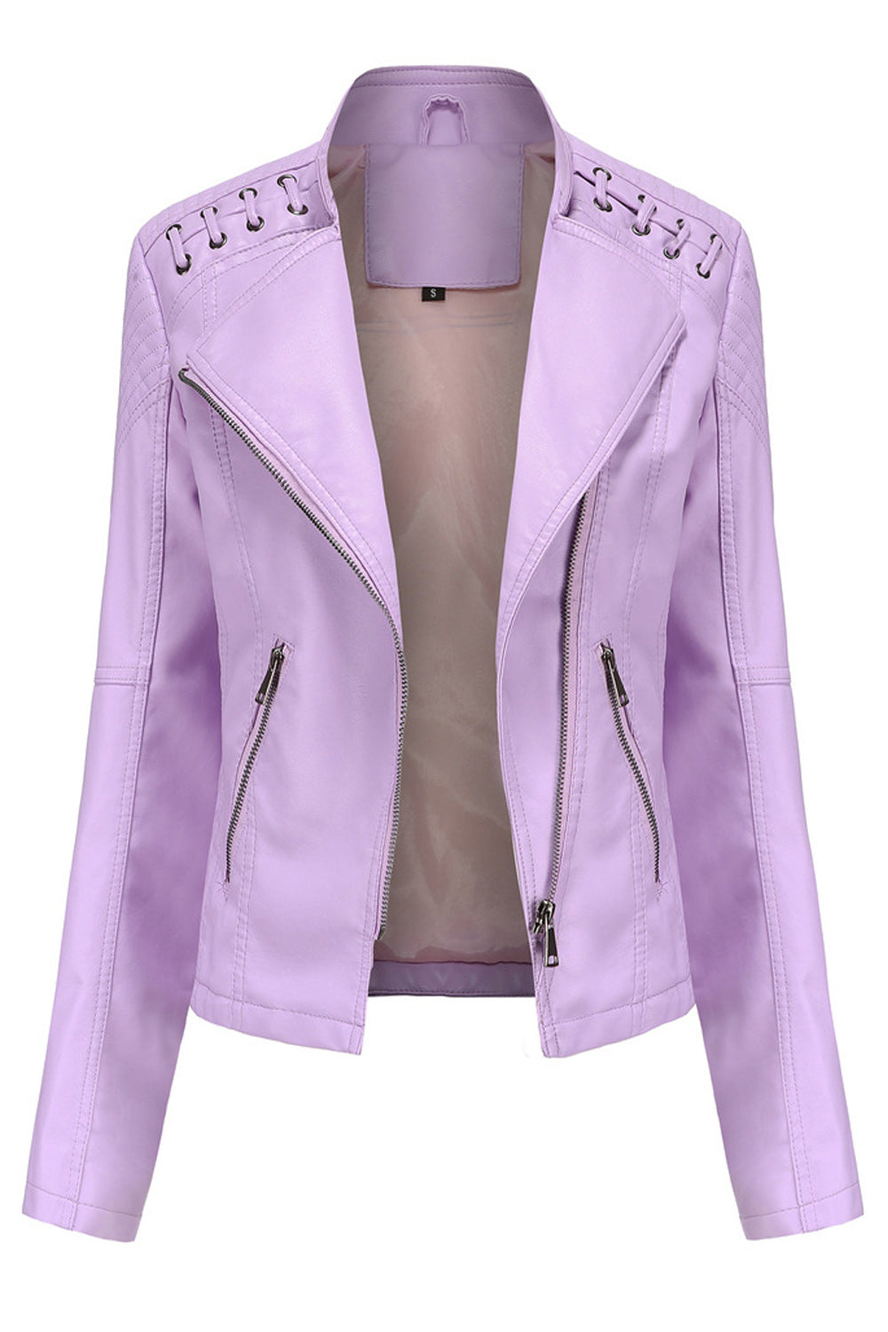 Women Convenient Solid Colored Long Sleeve Warm Leather Jacket