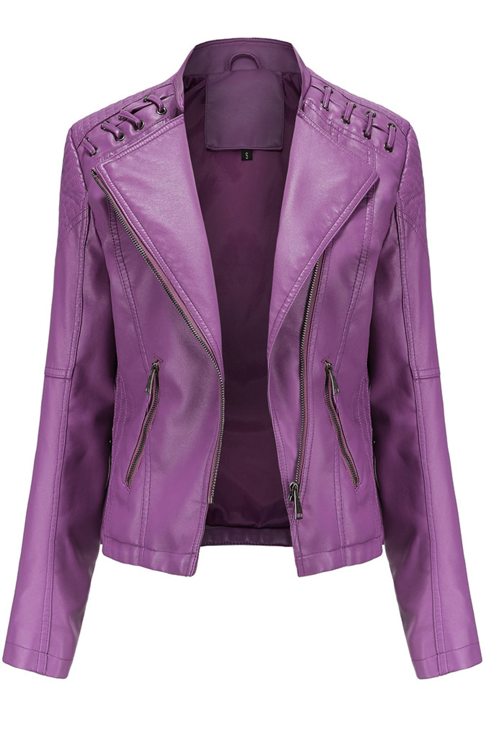 Women Convenient Solid Colored Long Sleeve Warm Leather Jacket
