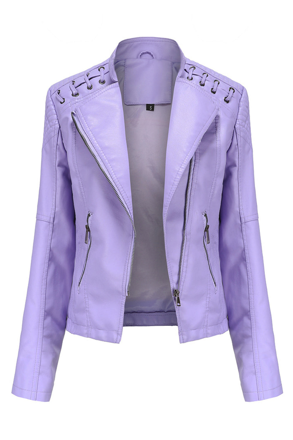 Women Convenient Solid Colored Long Sleeve Warm Leather Jacket