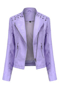 Women Convenient Solid Colored Long Sleeve Warm Leather Jacket
