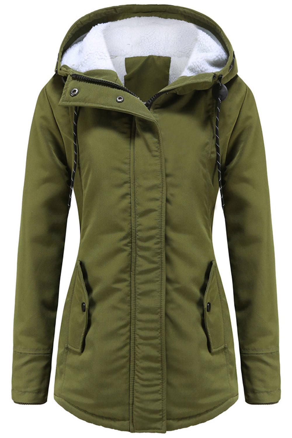Women Cute Solid Colored Warm Hooded Neck Casual Jacket