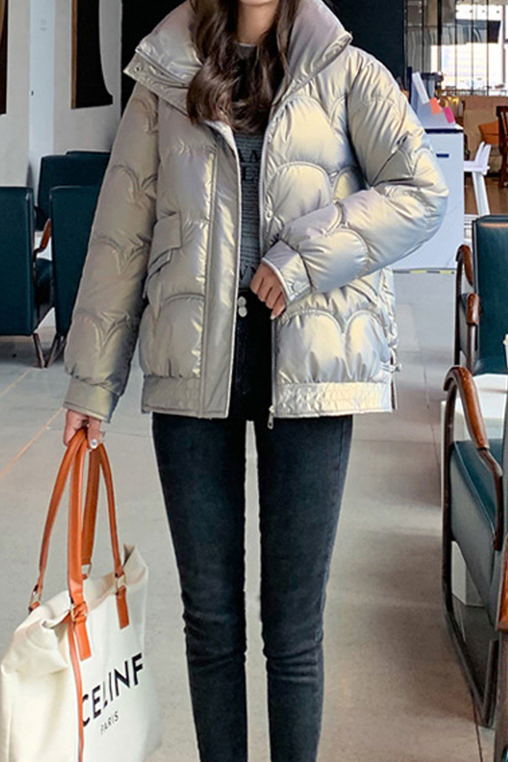Women Dazzling Warm Winter Loose Zip Up Padded Jacket