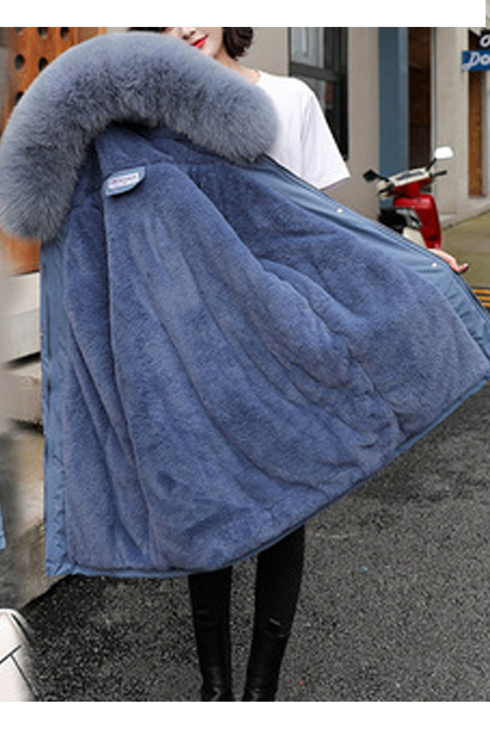 Women Awesome Solid Colored Hooded Fur Neck Warm Padded Jacket