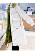 Women Breathable Solid Colored Hoode Fur Neck Padded Jacket