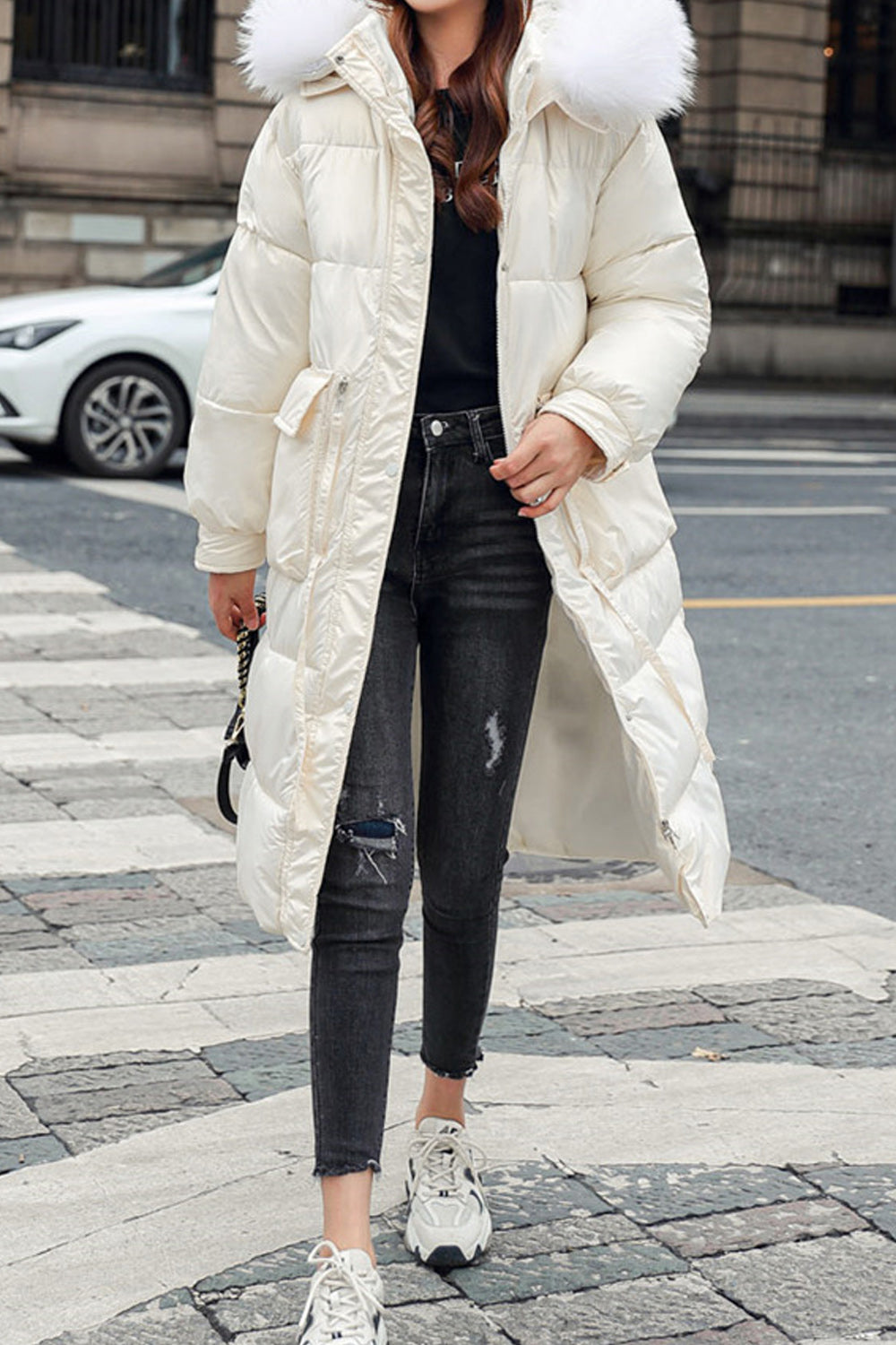 Women Admirable Solid Colored Hooded Fur Neck Padded Jacket
