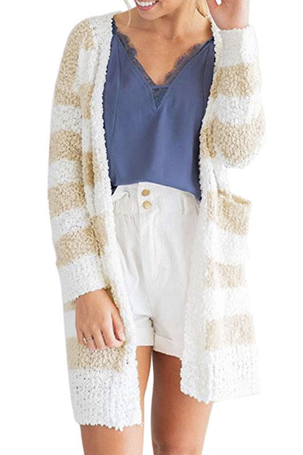 Women Long Sleeve Classy Striped Pattern Long Sleeve Magnificent Cardigan