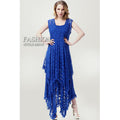 WOMEN PLUS SIZE SLEEVELESS IRREGULAR SKIRT LACE COURTSHIP SLIP DRESS BLUE