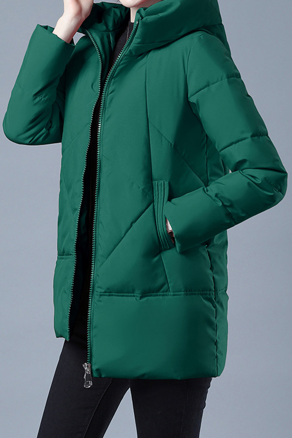 Women Elegant Solid Colored Stand Collar Warm Padded Jacket