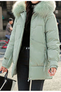 Women Cute Fur Collar Padded Zipper Closure Hooded Casual Jacket