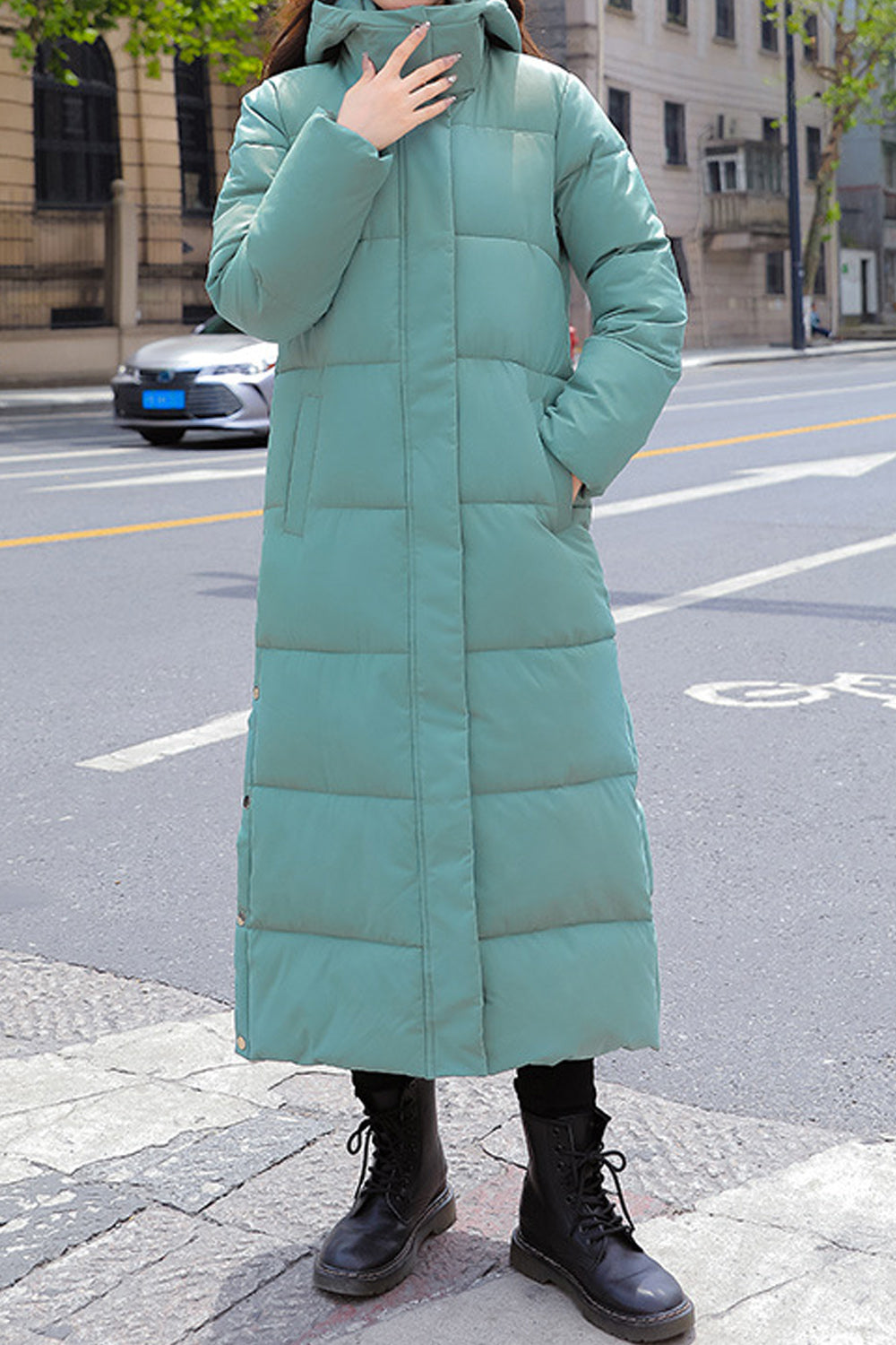 Women Warm Long Length Irregular Solid Colored Paaded Jacket