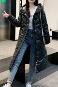 Women Loose Style Breathable Solid Pattern Hooded Neck Cozy Padded Jacket