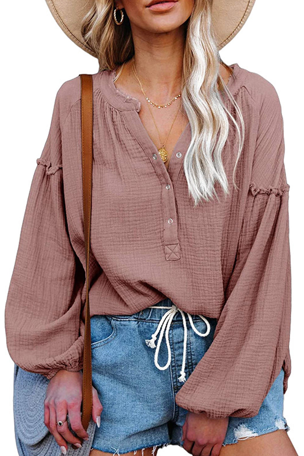 Women Aamzing Lantern Long Sleeve Solid Colored Elegant V-Neck Breathable Shirt