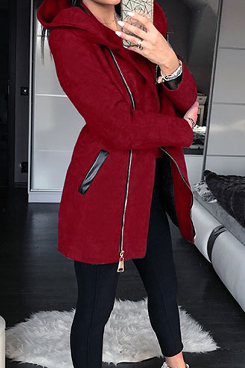 Women Fabulous Mis Length Long Sleeve Solid Color Winter Hoodie