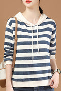 Women Striped Pattern Long Sleeve Stylish Casual Warm Hoodie