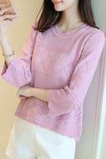 Women Awesome Round Neck Embroidered Half Sleeve Casual Warm Sweater
