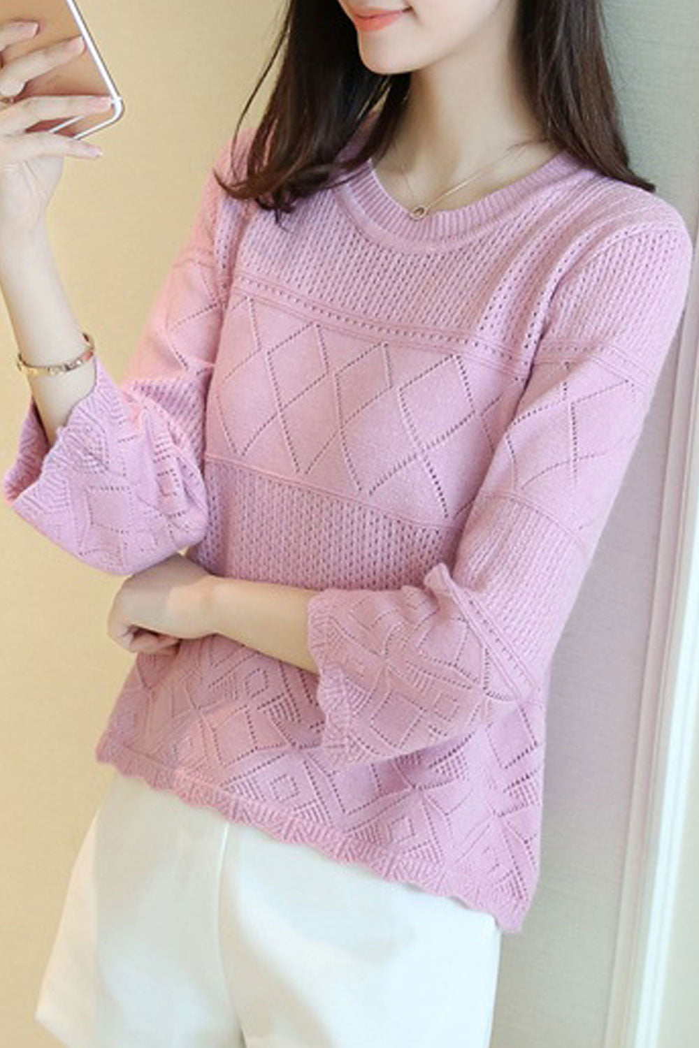 Women Awesome Round Neck Embroidered Half Sleeve Casual Warm Sweater
