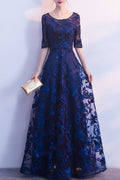 Women Half Sleeve Decorated Slim Long Maxi Party Dress