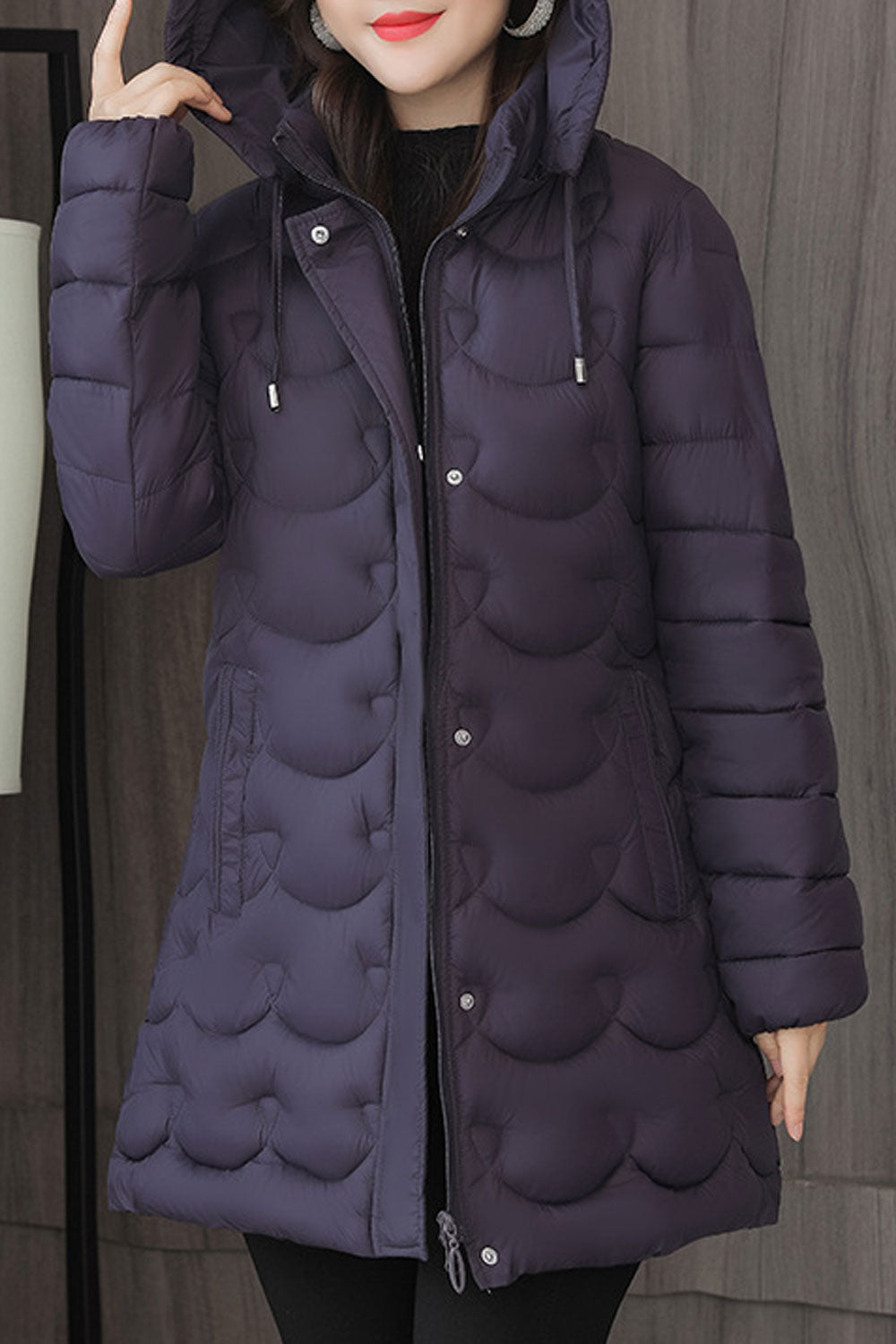 Women Beautiful Solid Colored Long Sleeve Easy Hooded Neck Padded Jacket
