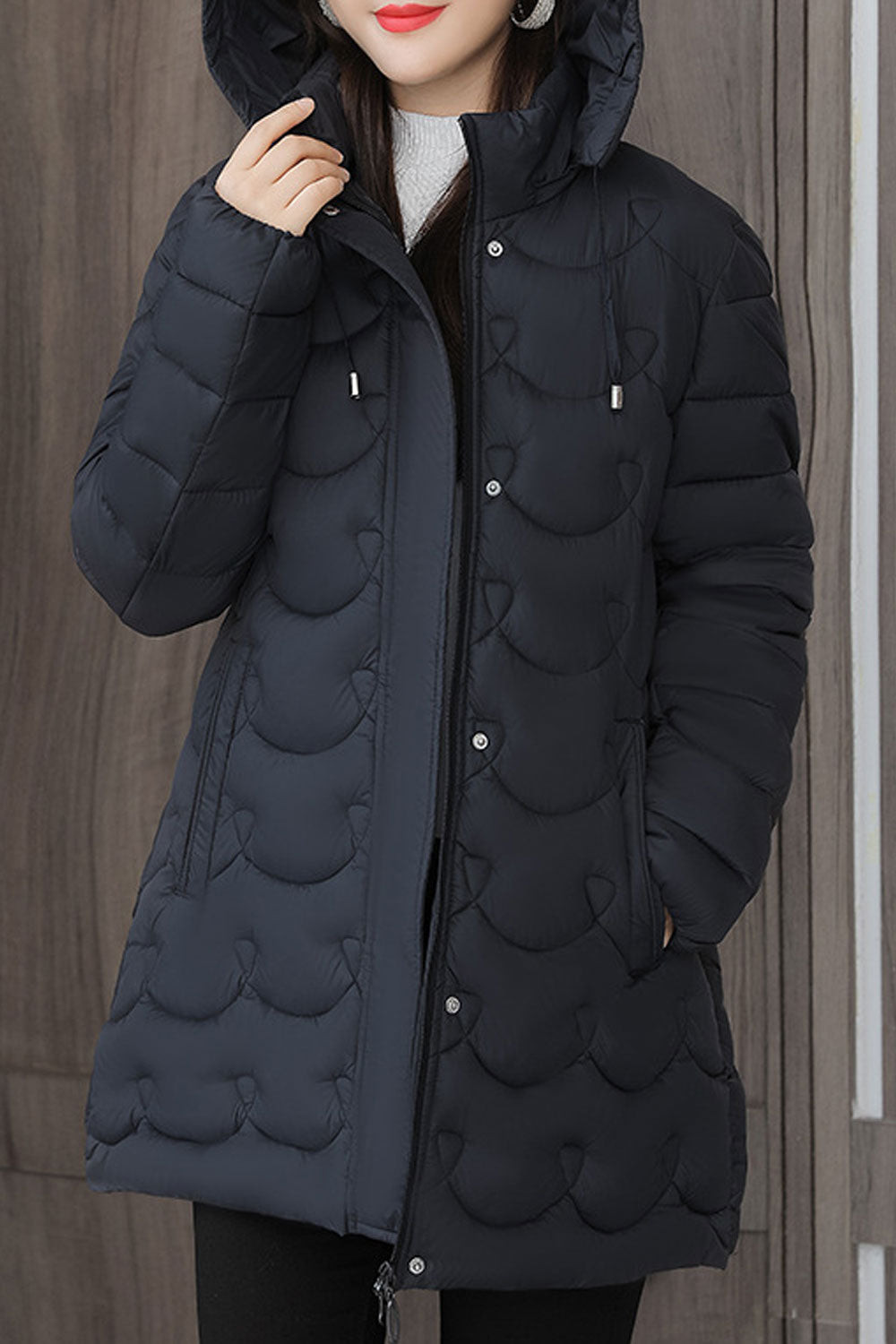 Women Beautiful Solid Colored Long Sleeve Easy Hooded Neck Padded Jacket