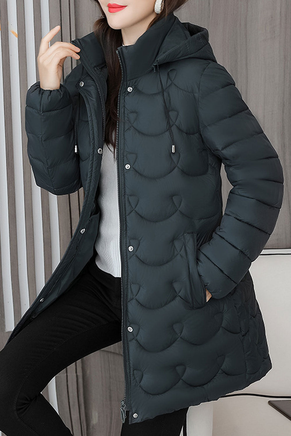 Women Beautiful Solid Colored Long Sleeve Easy Hooded Neck Padded Jacket