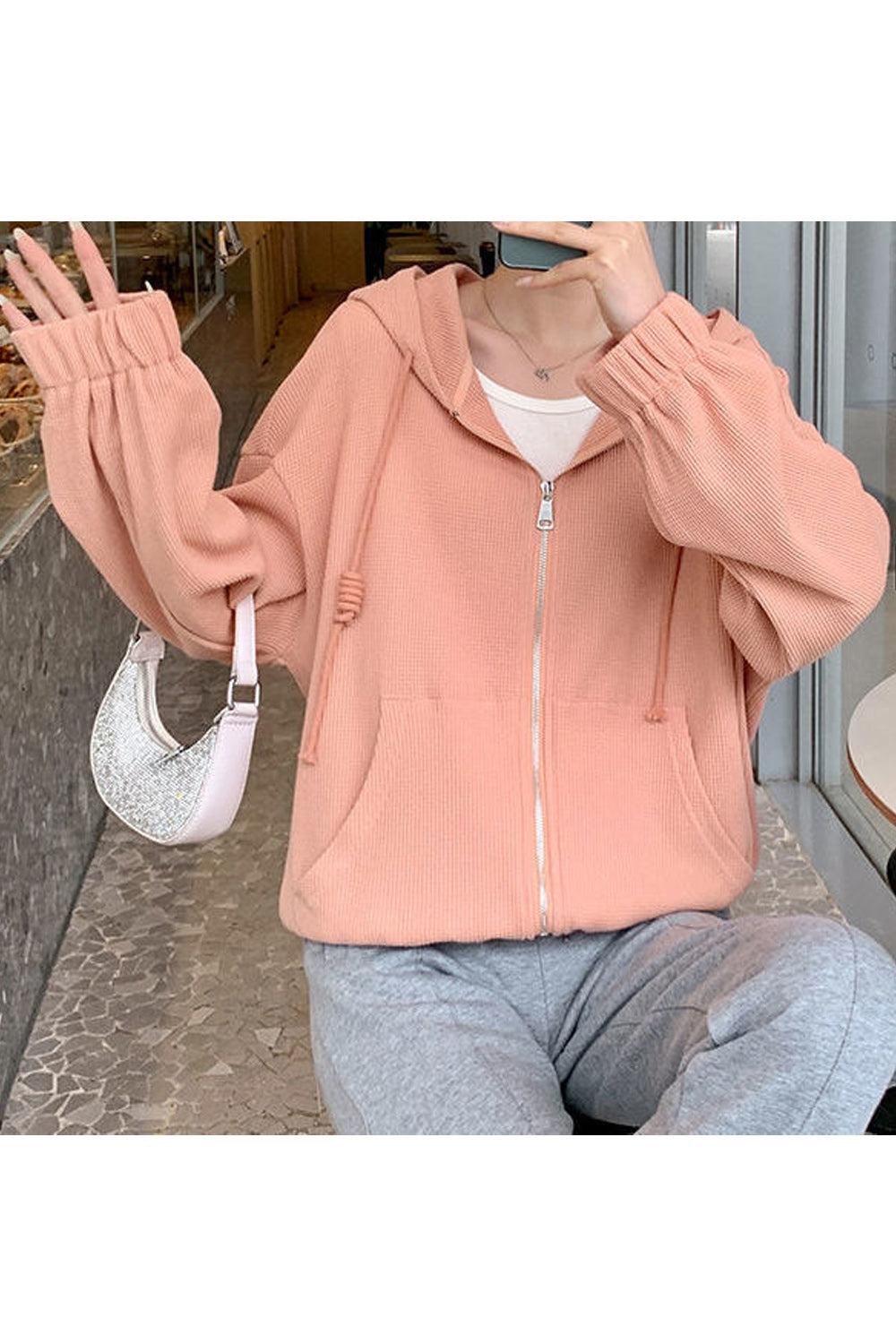 Women Awesome Solid Color Long Sleeve Loose Style Casual Thick Hoodie