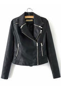 Women Classy Punk Collar Zipper Closure long Sleeves Leather Jacket