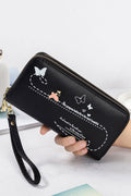 Women Solid Pattern Butterfly Embossing Thick PU Leather Card Holder Horizontal Shape Clutches