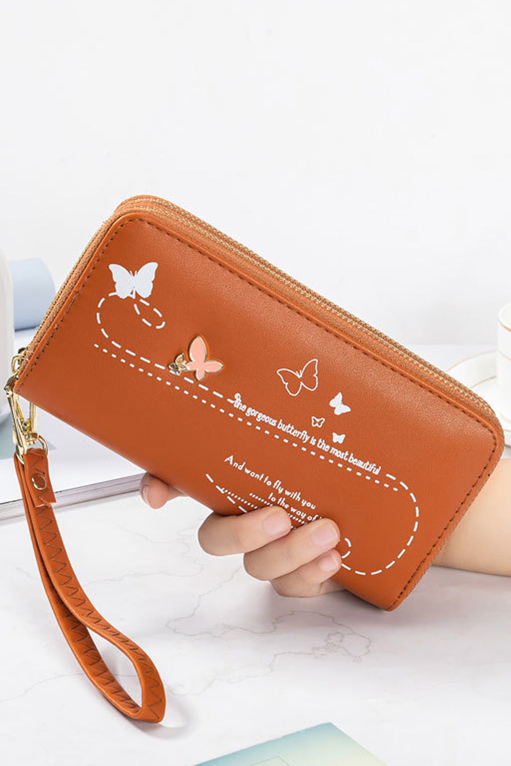 Women Solid Pattern Butterfly Embossing Thick PU Leather Card Holder Horizontal Shape Clutches