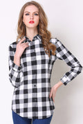 Women's Classic Plaid Long Sleeves Shirt Black