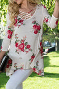 Women Multi Strap Neck Irregular Hem Floral Top
