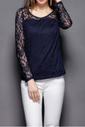 Women Lace Sheered Long Sleeve Slim Top