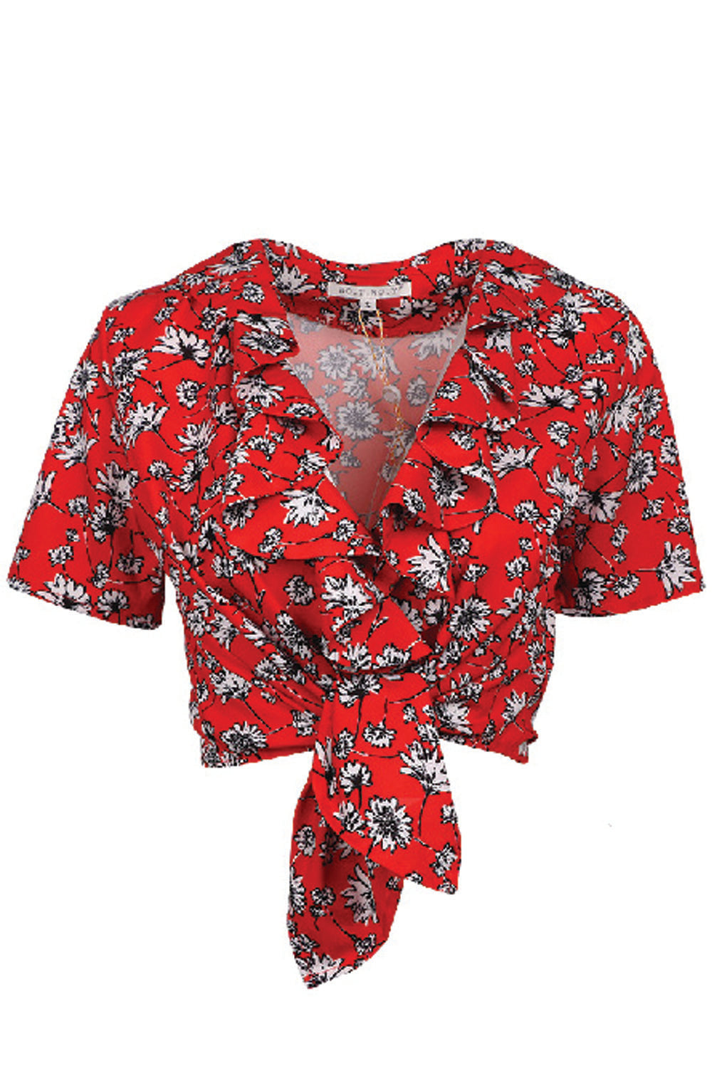 Women Printed Lotus Leaf Deep Neck Pretty Top