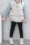 Kids Girls Beautiful Solid Colored Sleeveless Stand Up Collar Warm Flap Pockets Zipper Closure Winter Vest