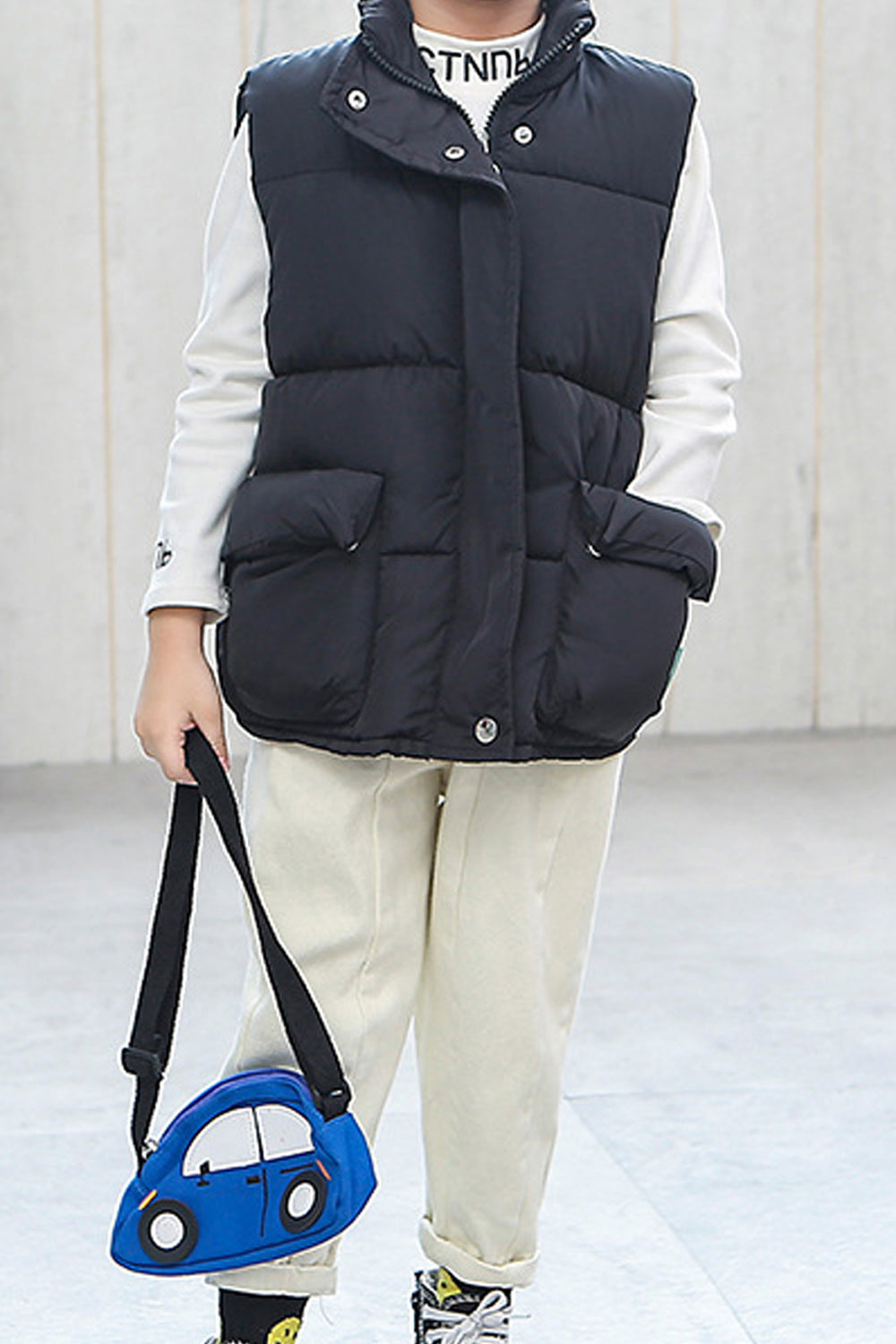 Kids Girls Beautiful Solid Colored Sleeveless Stand Up Collar Warm Flap Pockets Zipper Closure Winter Vest