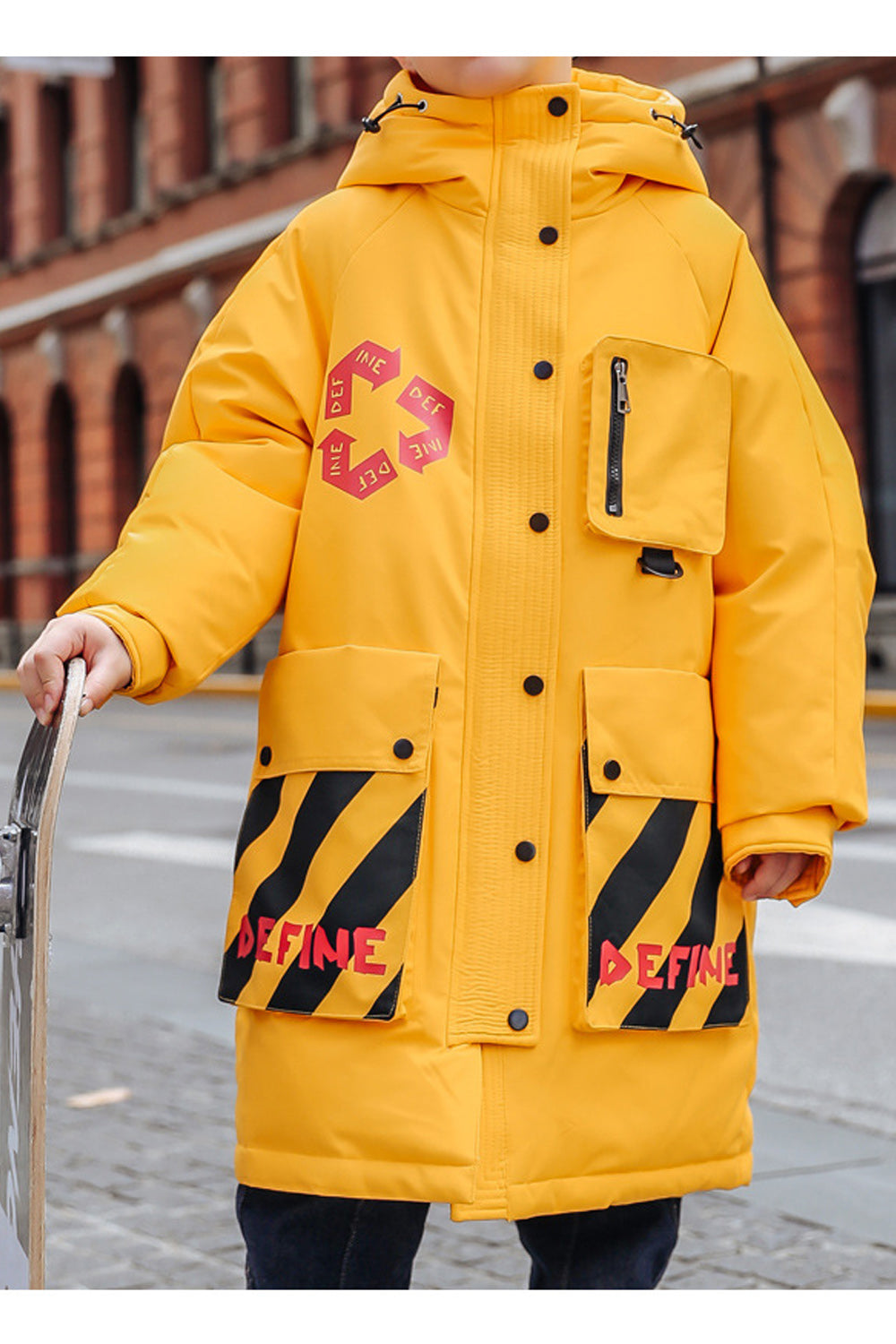 Kids Boys Superb Solid Pattern Cozy Hooded Neck Long Sleeve Mid Length Cold Protection Jacket