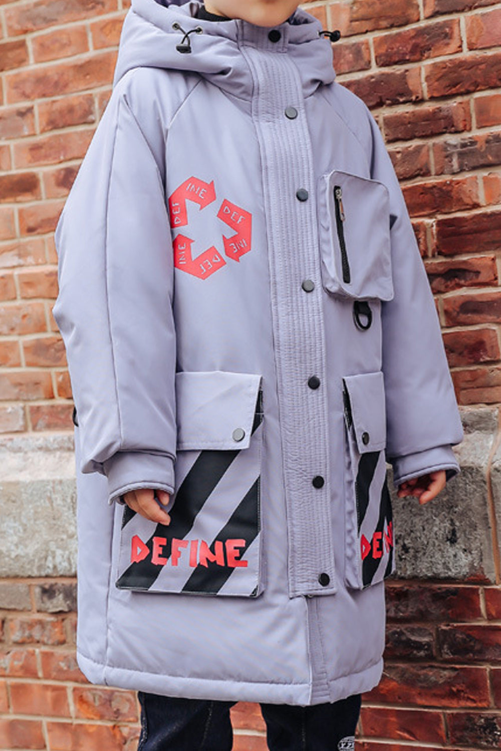 Kids Boys Superb Solid Pattern Cozy Hooded Neck Long Sleeve Mid Length Cold Protection Jacket