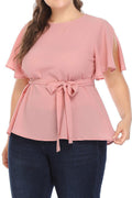 Women Plus Size Top Chiffon Top With Cut Out Sleeves