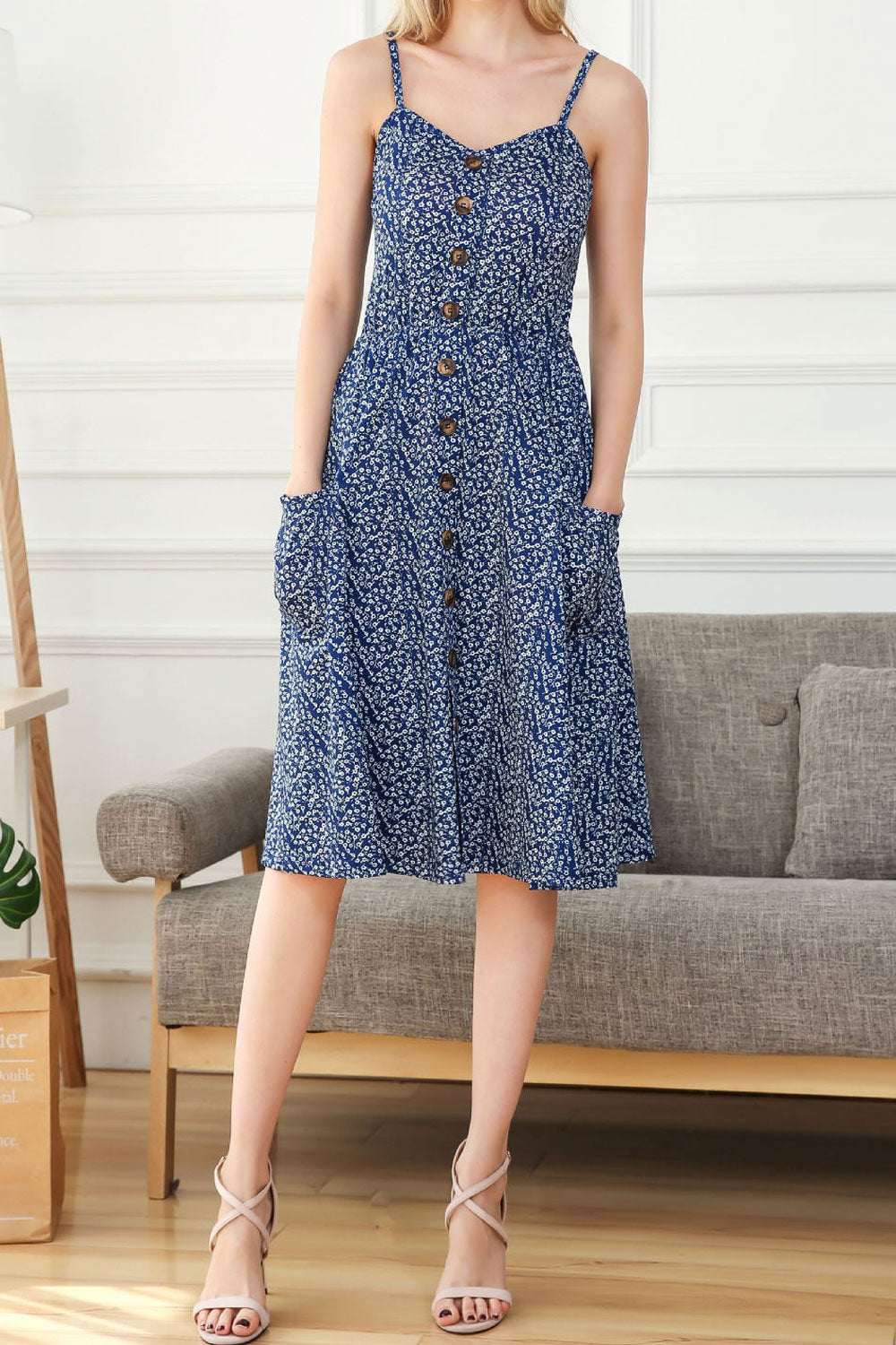 Women Printed Buttoned Down Summer Dress
