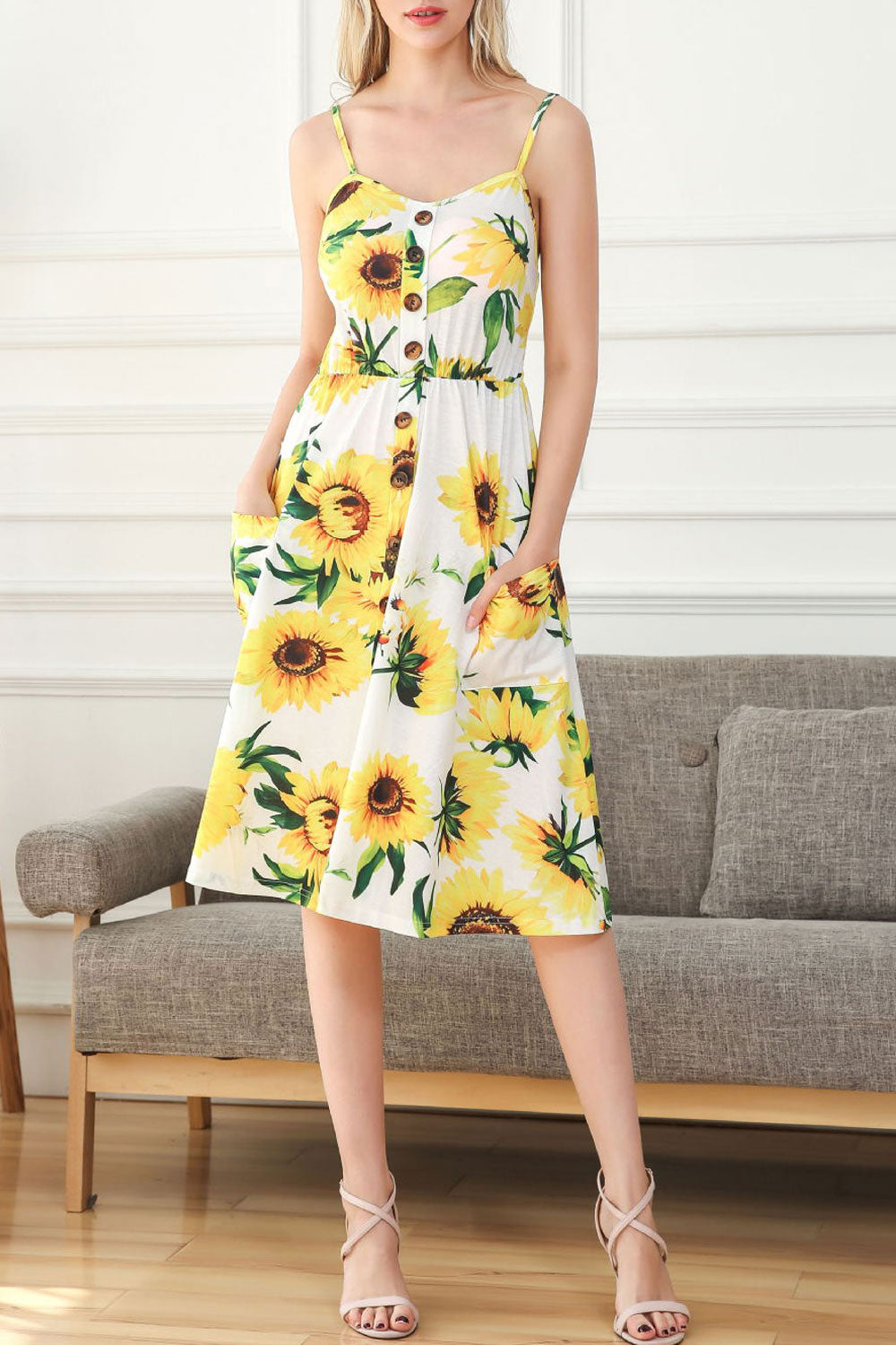 Women Printed Buttoned Down Summer Dress