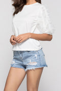 Women Ruffled Sleeve High Neck Top