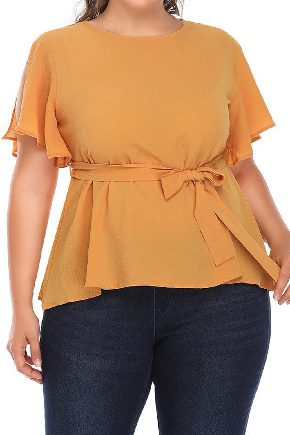 Women Plus Size Top Chiffon Top With Cut Out Sleeves