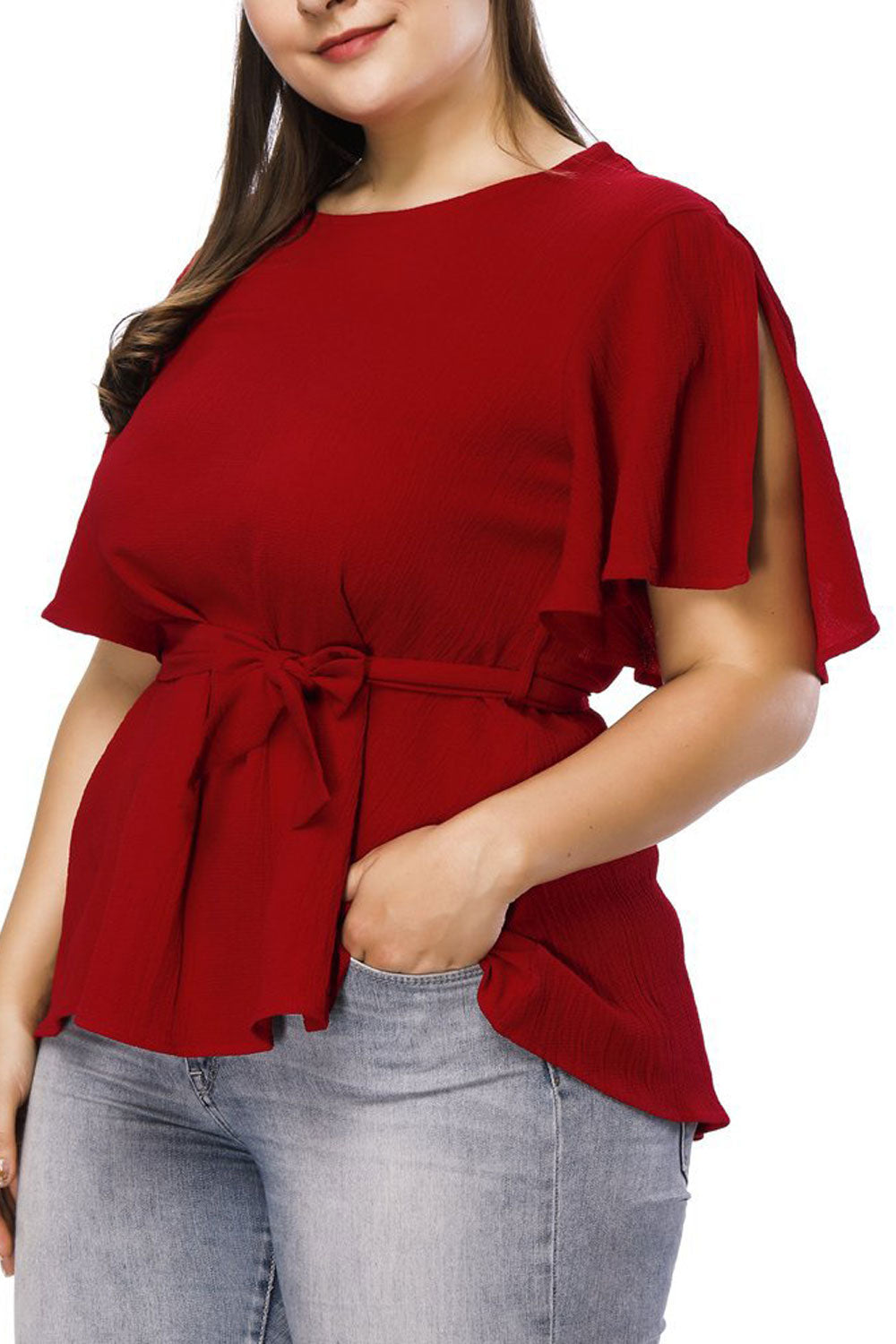 Women Plus Size Top Chiffon Top With Cut Out Sleeves